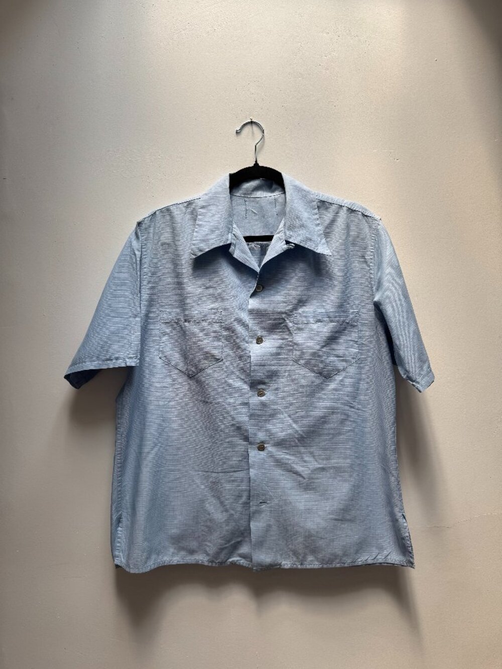 Handmade Bode-Style Cotton Short Sleeve Blue Shirt